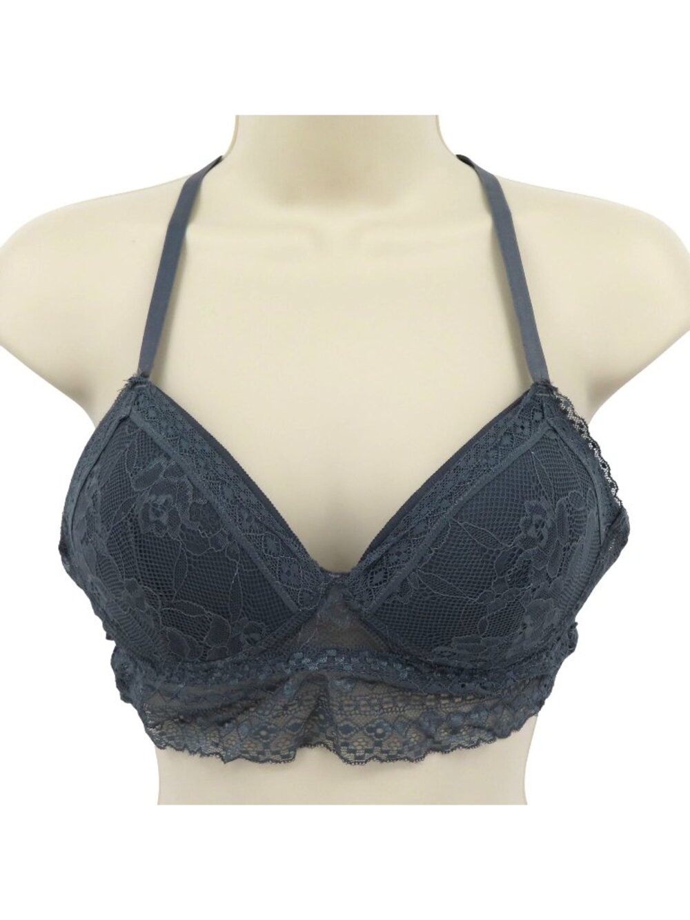 Coco Womens Medium Bra Grey Floral Flower Lace Padded Strappy Bralette Bra